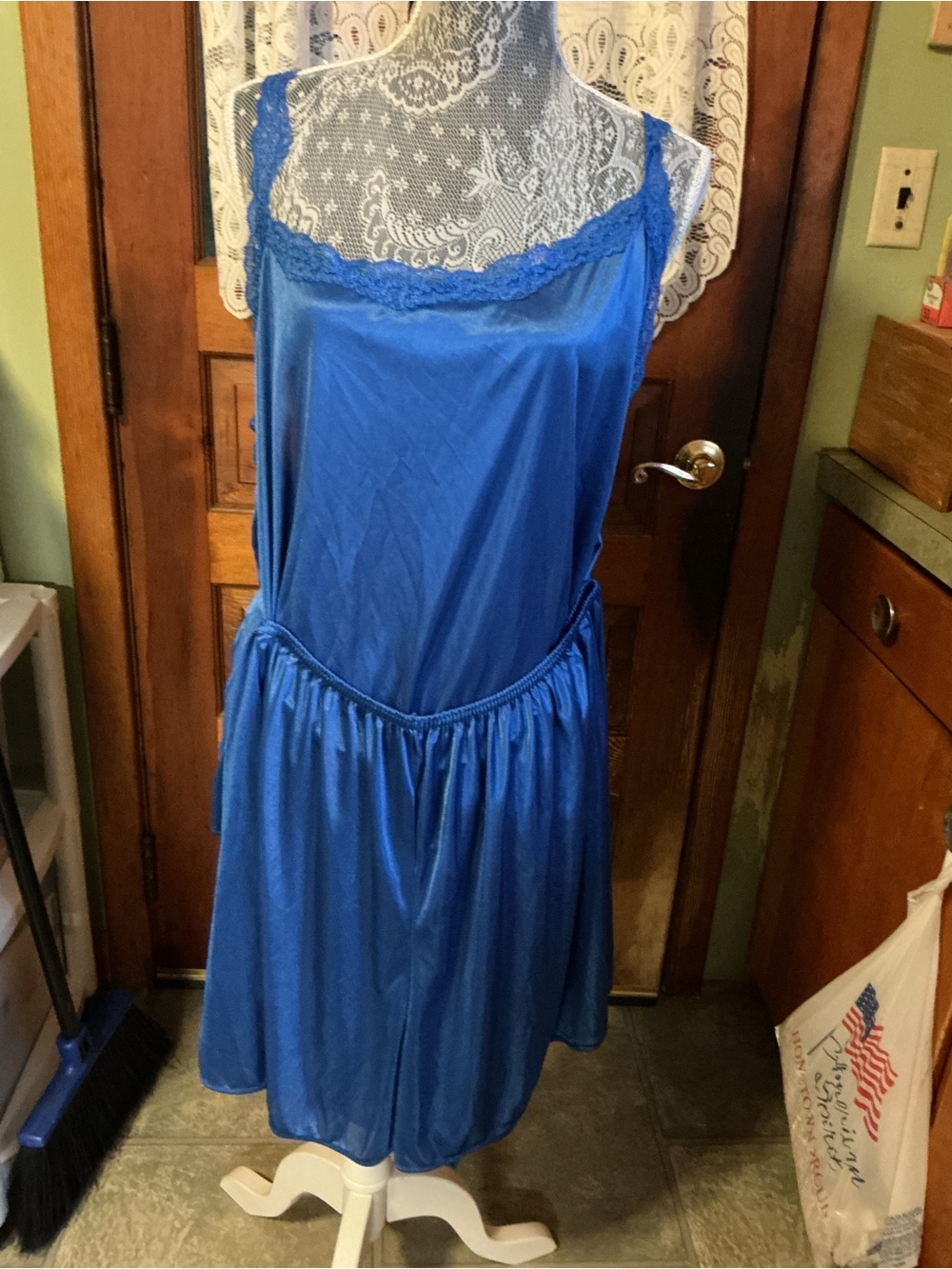 Petra Fashions Royal Blue Satin Lace-Trim Slip Dress